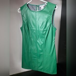 Sleeveless Green Faux Leather Shift Dress